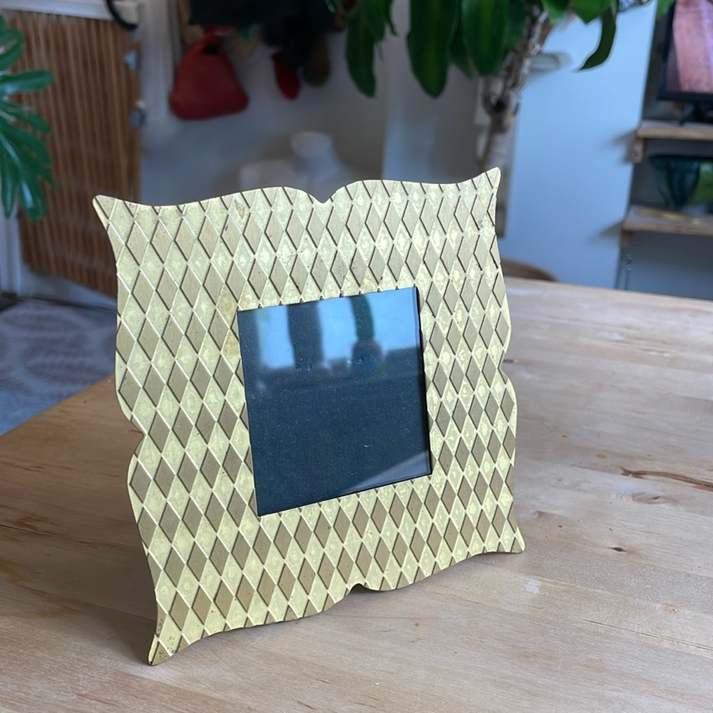 Cute harlequin brass picture frame 2.5 x2.5 “ glass